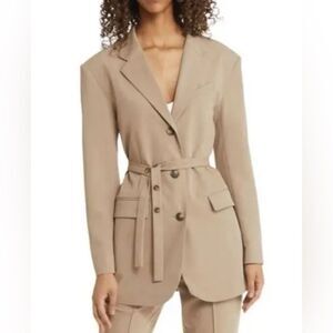 New Topshop Belted Waist Long Blazer Tan Size 8